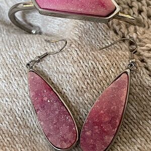 Kinsley Armelle Pink Druzy Bracelet & Earrings Set – Silver Tone Elegant Jewelry